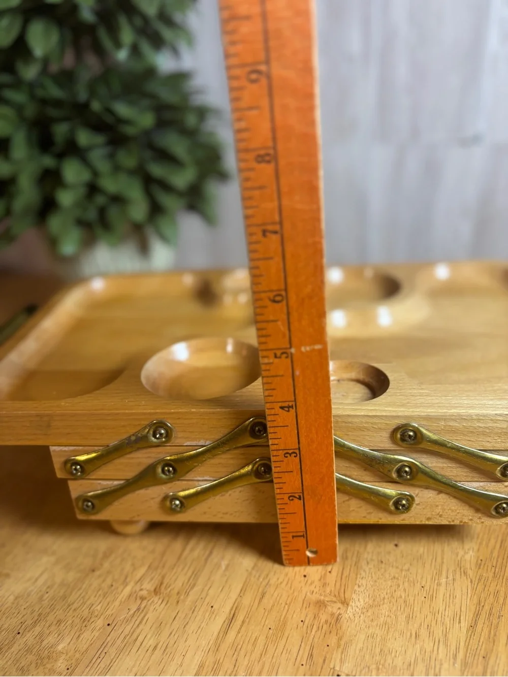 Vintage Expandable Wooden Relish Tray Mid-Century Snack Server Folding Tray